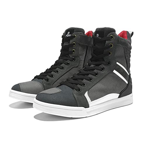 BORLENI Motorcycle Boots Street Riding Shoes AntiSlip Outdoor Trekking Hike Work Shoes for Men Grey 12 - Image 1