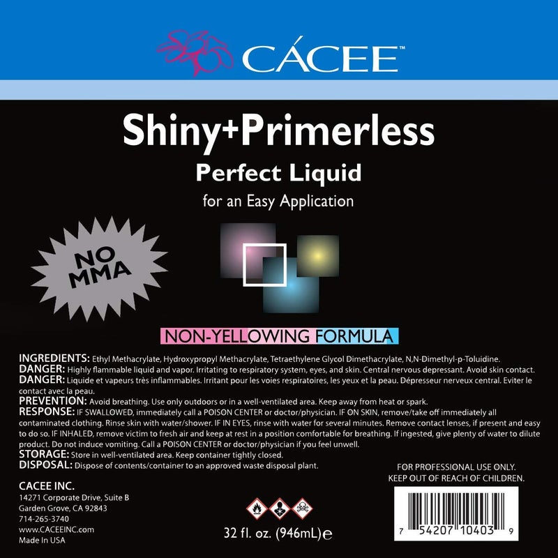 Cacee Shiny + Primerless Acrylic Nail Liquid - Professional Monomer Acrylic Nail Liquid Holder, Compatible with All Powders and Brushes, 32 Oz, No Primer Required, USA Made - Image 2
