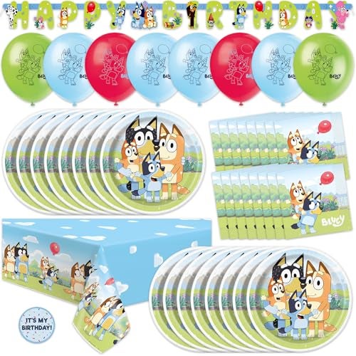 Unique Bluey Birthday Decorations and Party Supplies Serves 16 Guests Bluey Party Decorations Banner Tablecloth Balloons Plates and Napkins Sticker Officially Licensed - Image 1