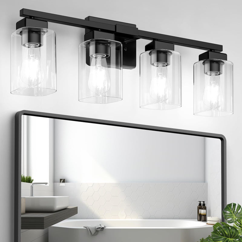 BesLowe 27" 4-Light Bathroom Light Fixture, Modern Black Bathroom Vanity Light, Bathroom Lighting Fixtures Over Mirror, Matte Black Wall Lamp, Wall Lights for Living Room Bedroom Hallway - Image 1