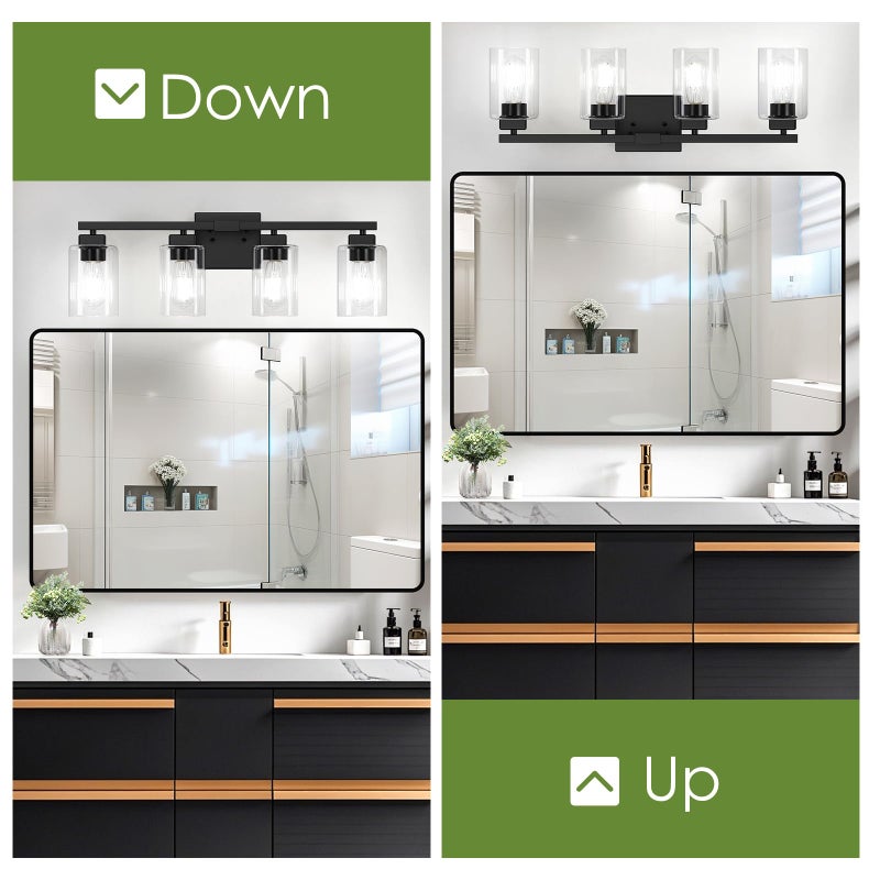 BesLowe 27" 4-Light Bathroom Light Fixture, Modern Black Bathroom Vanity Light, Bathroom Lighting Fixtures Over Mirror, Matte Black Wall Lamp, Wall Lights for Living Room Bedroom Hallway - Image 5