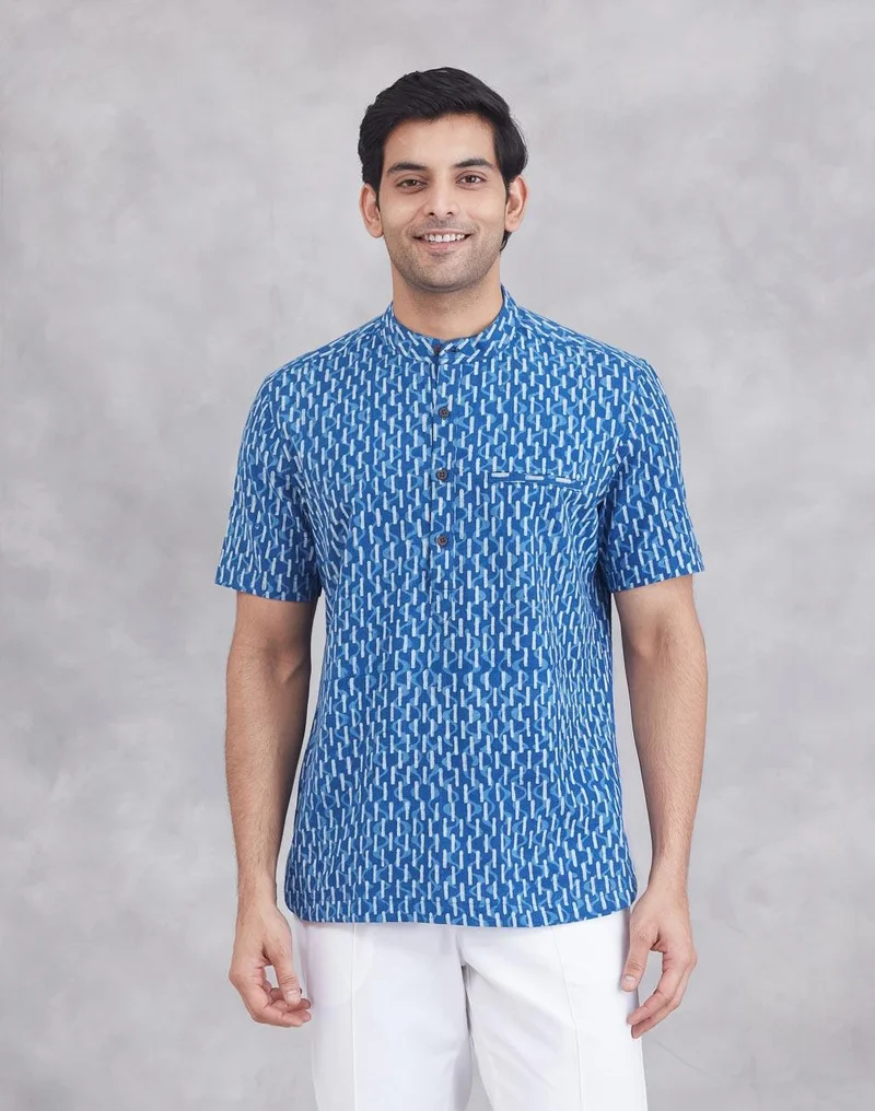 فاب انديا Indigo Cotton Mid Placket Shirt