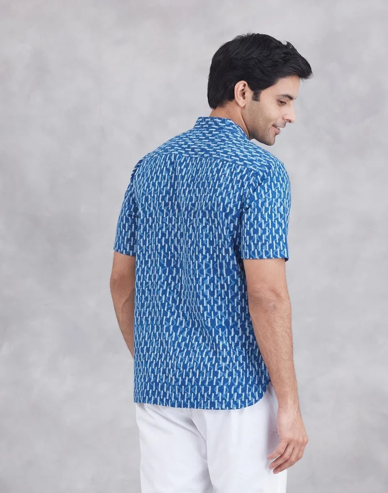Fabindia  Indigo Cotton Mid Placket Shirt for Men | Best Price UAE