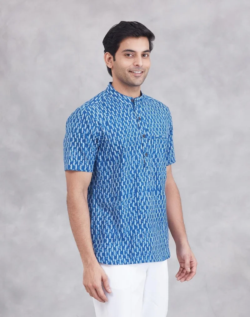 Fabindia  Indigo Cotton Mid Placket Shirt for Men | Best Price UAE