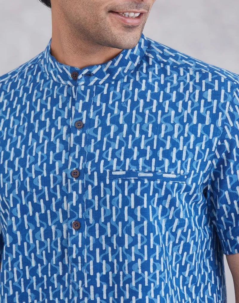 Fabindia  Indigo Cotton Mid Placket Shirt for Men | Best Price UAE