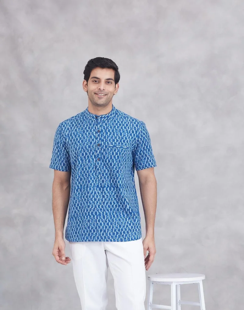 فاب انديا Indigo Cotton Mid Placket Shirt