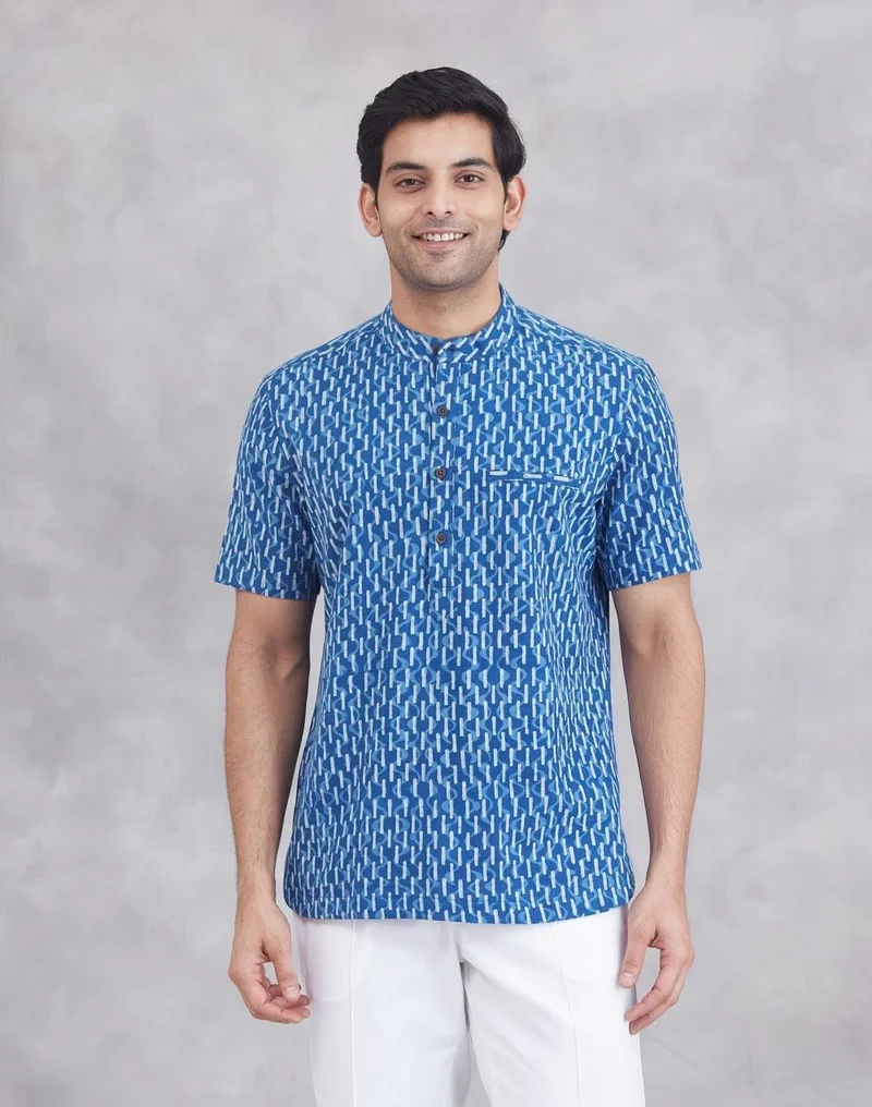 فاب انديا Indigo Cotton Mid Placket Shirt