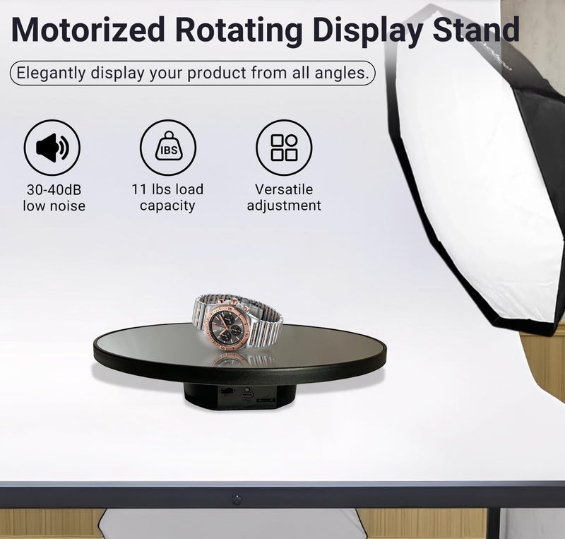 JAYEGT Motorized Rotating Display Stand, 10inch /11Lbs Load ,Mirror Cover ，360 Degree Electric Rotating Turntable ,Cup Display Turner Stand,Photography Products, Jewelry ,Tumbler -Black - Image 2