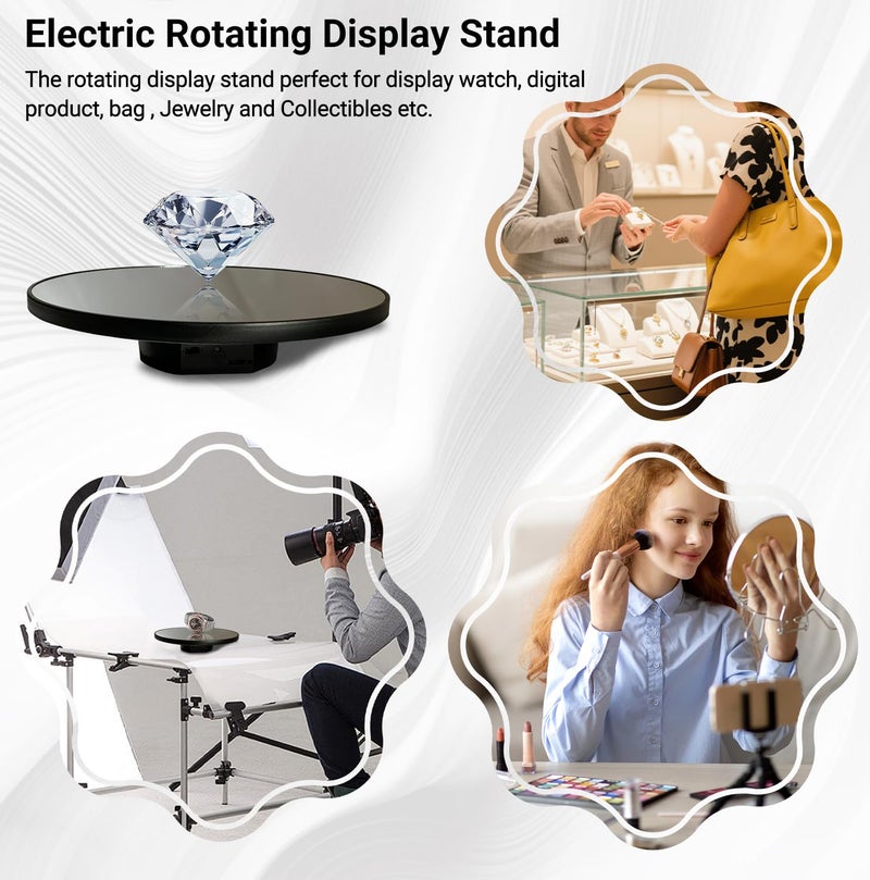 JAYEGT Motorized Rotating Display Stand, 10inch /11Lbs Load ,Mirror Cover ，360 Degree Electric Rotating Turntable ,Cup Display Turner Stand,Photography Products, Jewelry ,Tumbler -Black - Image 3