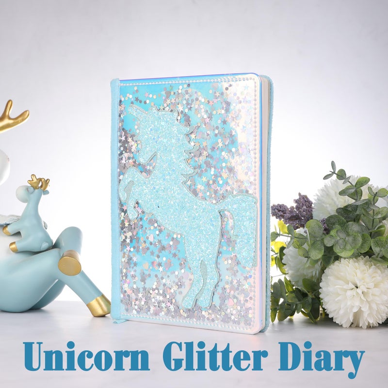 TIEFOSSI Unicorn Glitter Diary for Girls, Gift for 6 7 8 9 10-12 Year Old Girl, Fluffy Diary for Kid, A5 Lined Notebook for Writing Drawing, Cute Unicorn journal for Girls - Image 2