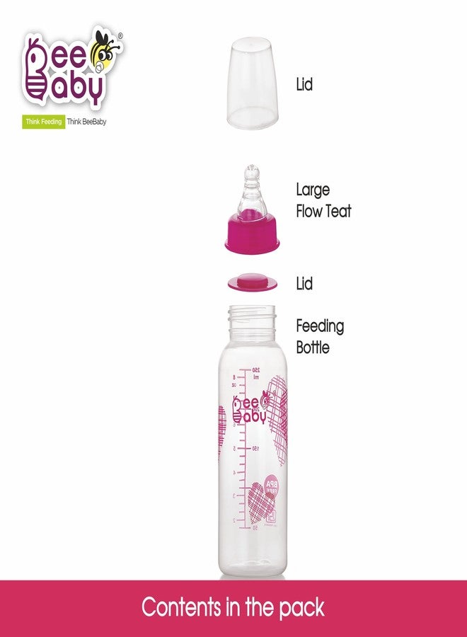 BeeBaby Basic Slim Neck Baby Feeding Bottle with Premium Anti Colic Silicone Nipple for New Born/Infant/Toddler/Babies, 100% BPA Free (250 ML, Pink) - Image 5