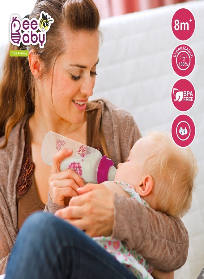 BeeBaby Basic Slim Neck Baby Feeding Bottle with Premium Anti Colic Silicone Nipple for New Born/Infant/Toddler/Babies, 100% BPA Free (250 ML, Pink) - Image 2