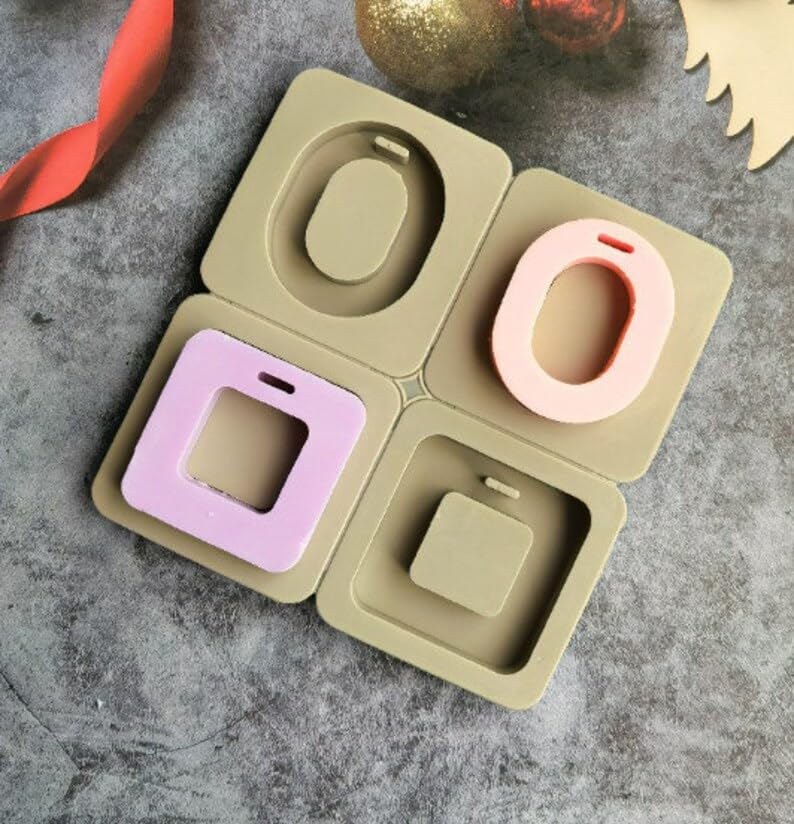 FirstTry Pendant Mold I Oval Square Shape Aromatherapy Silicone Fondant Mould with Hanging Hole I for DIY Homemade Resin Soap Clay Craft Jewelry Keychain Bookmark Necklace Earring Making - 4 Cavity - Image 3