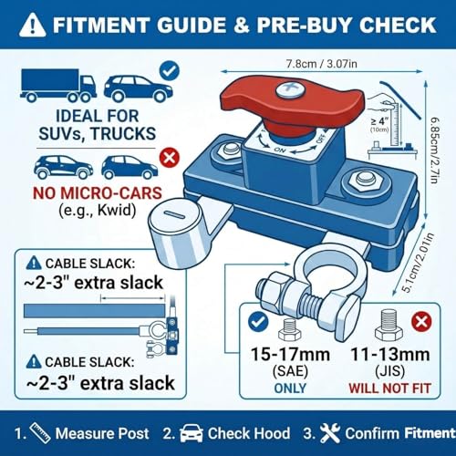 Flavizo Car Battery Cut Off Switch | 12V/24V Power Disconnect Rotary Knob | High Conductivity (Check Terminal Size & Cable Slack) - Image 2
