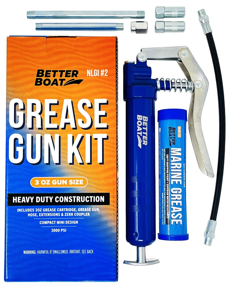 Better Boat Manual Mini Grease Gun Kit 3 Oz Cartridge Pistol Grip for Marine Wheel Bearing and Automotive Use
