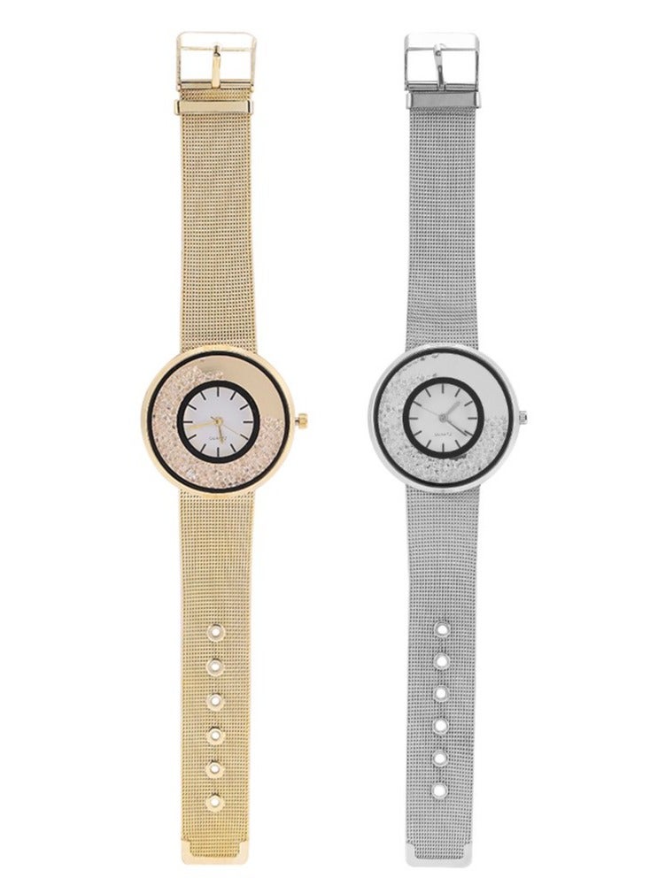 Zikra Quartz Watches Analogue Wristwatch Round Alloy Band Rhinestone Dial Dress Wrist Watch  Luxury Quartz Rhinestone Shining Bling Watches for Women for Women(Gold) - Image 3