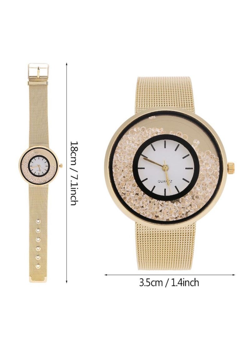 Zikra Quartz Watches Analogue Wristwatch Round Alloy Band Rhinestone Dial Dress Wrist Watch  Luxury Quartz Rhinestone Shining Bling Watches for Women for Women(Gold) - Image 2