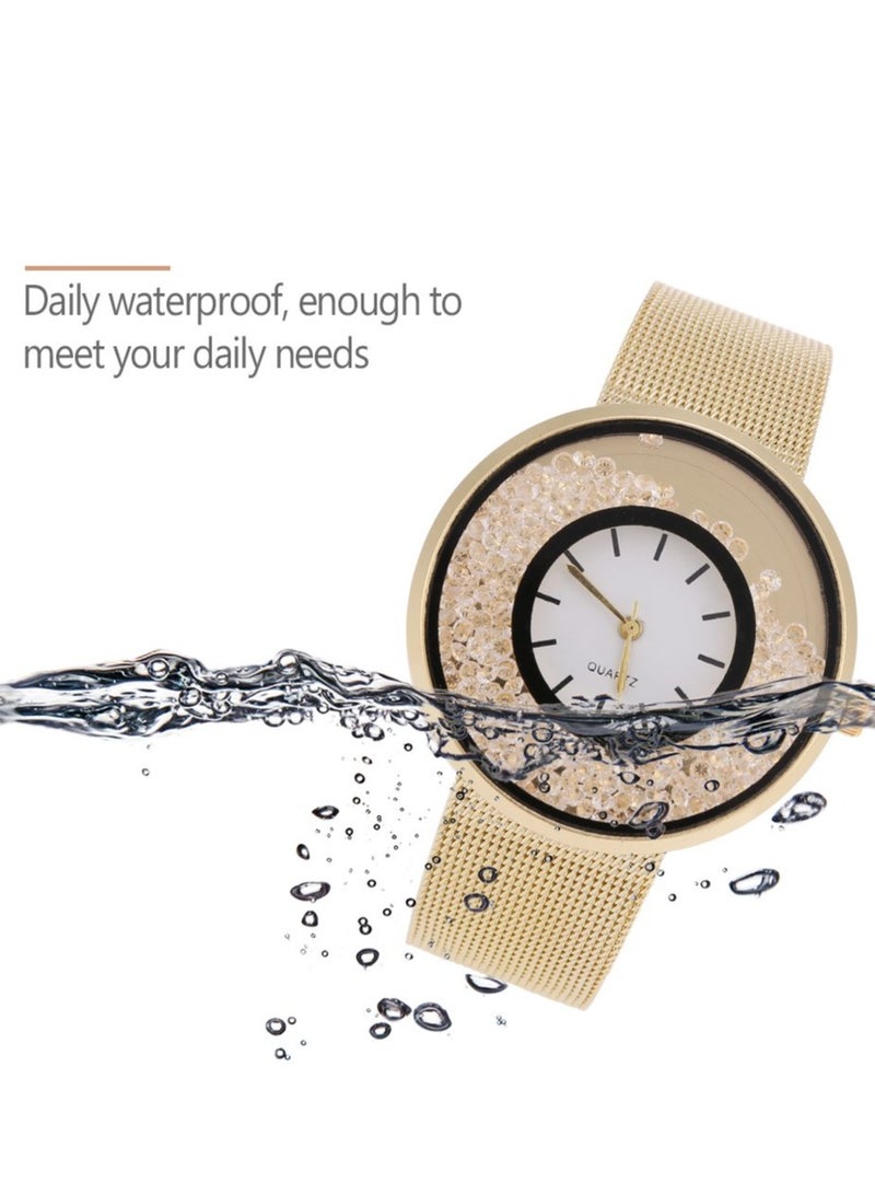 Zikra Quartz Watches Analogue Wristwatch Round Alloy Band Rhinestone Dial Dress Wrist Watch  Luxury Quartz Rhinestone Shining Bling Watches for Women for Women(Gold) - Image 5