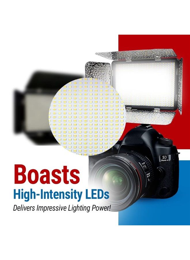 Vidpro LED-300 Photo and Video Light Kit - On Camera Panel LED Light - Adjustable and Dimmable Light Fits Cameras Video Camcorders and DLSR w/Hot Shoe Includes Rechargeable Battery Diffuser and More
