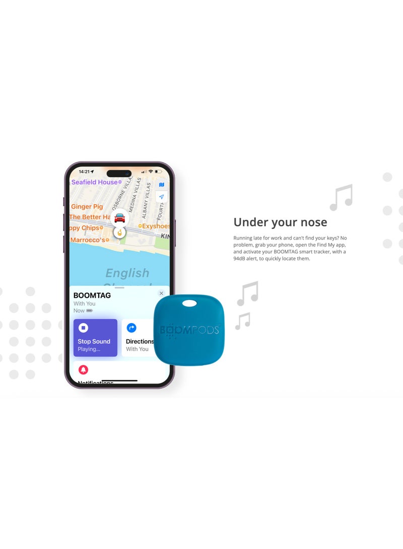 Boompods Boomtag Rechargeable Bluetooth Tracker Tag - Ocean Plastic Smart Tracking Device for Pet, Luggage, Compatible with Apple Find My App, Wallet and Key Finder (Ocean Blue) - Image 3