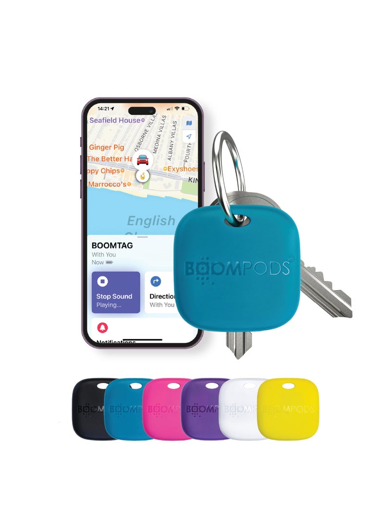 Boompods Boomtag Rechargeable Bluetooth Tracker Tag - Ocean Plastic Smart Tracking Device for Pet, Luggage, Compatible with Apple Find My App, Wallet and Key Finder (Ocean Blue) - Image 1