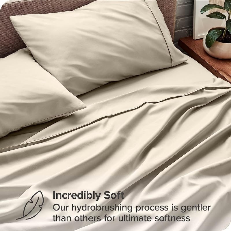 UmI. Brand Umi 100 GSM Brushed Micro Fabric Fitted Bedsheet with Flat Sheet and 2 Pillow Covers Beige - Image 3