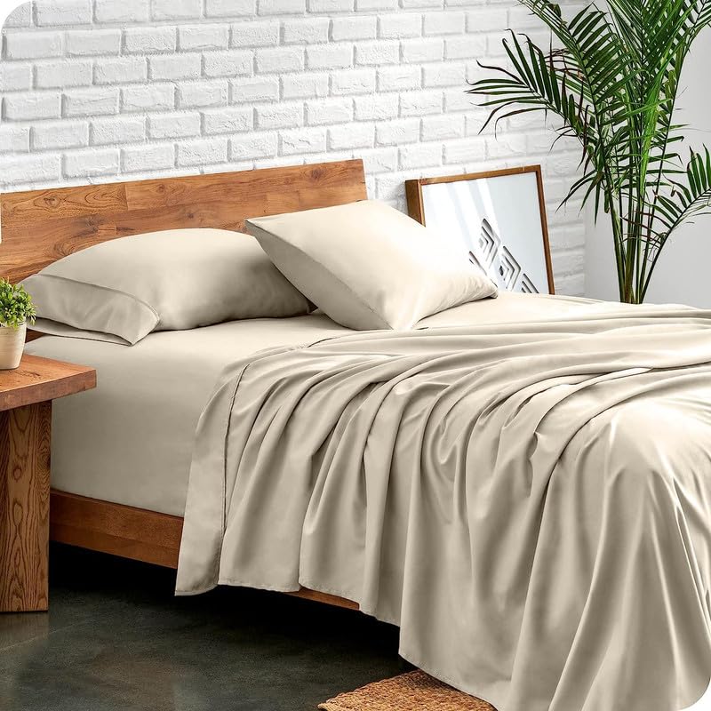 UmI. Brand Umi 100 GSM Brushed Micro Fabric Fitted Bedsheet with Flat Sheet and 2 Pillow Covers Beige - Image 2