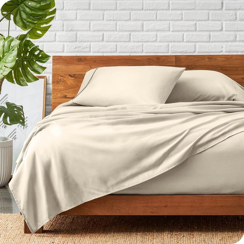 UmI. Brand Umi 100 GSM Brushed Micro Fabric Fitted Bedsheet with Flat Sheet and 2 Pillow Covers Beige - Image 1