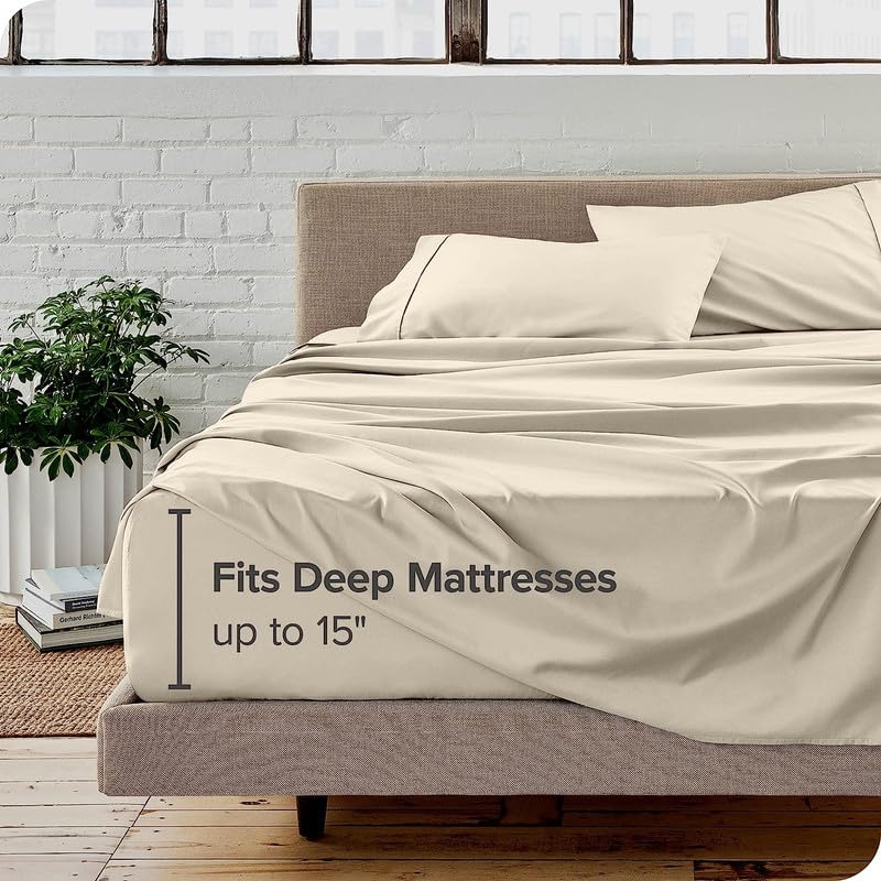 UmI. Brand Umi 100 GSM Brushed Micro Fabric Fitted Bedsheet with Flat Sheet and 2 Pillow Covers Beige - Image 4