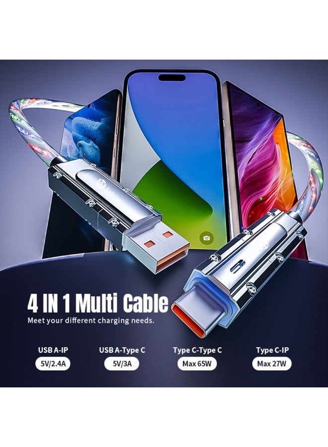 توبيز كابل بيانات توبي الاحترافي CC-21 RGB - خيارات شحن سريع متعددة: USB-C إلى USB-C (65 واط)، USB-C إلى Lightning (22.5 واط)، USB إلى USB-C (12 واط)، USB إلى Lightning (12 واط) مع تأثيرات إضاءة LED RGB - تصميم مضفر متين - Image 4