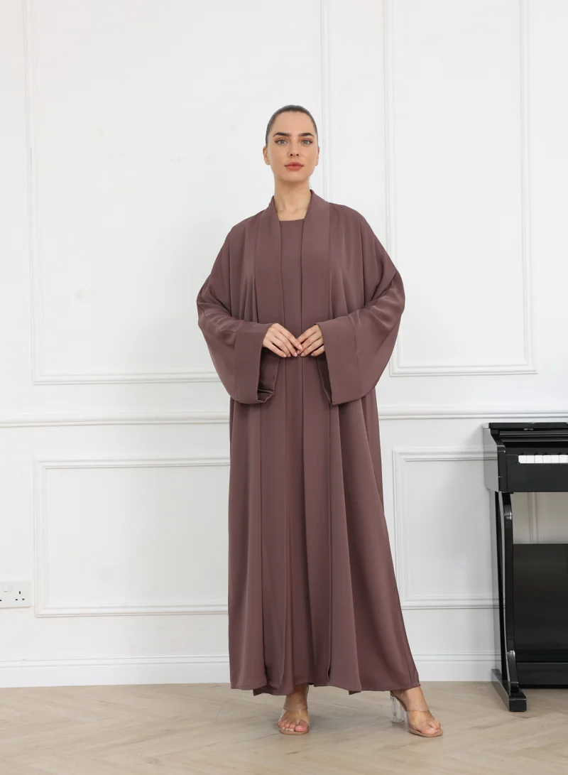 Nikias Folded Pannel Fabric Abaya With Inner Set - Dusty Brown Color
