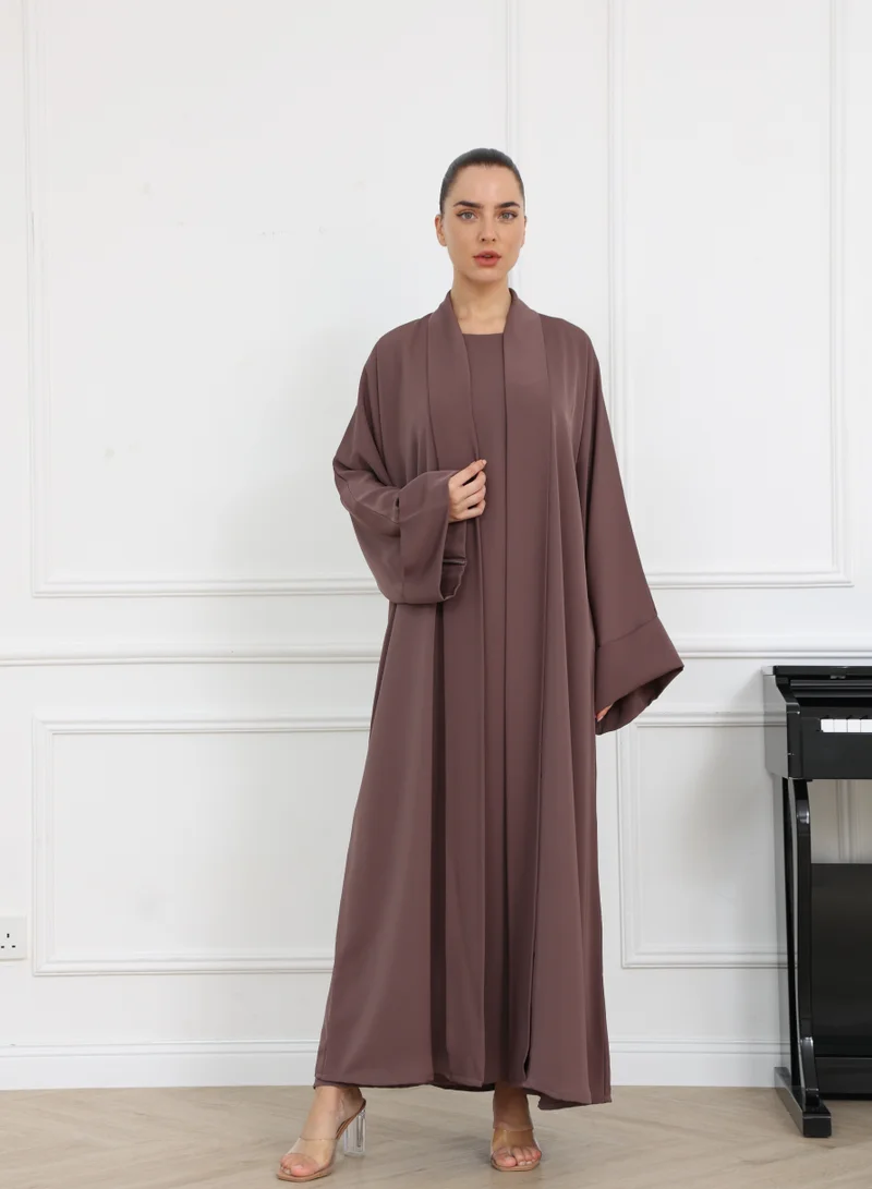 Nikias Nikias Folded Pannel Fabric Abaya With Inner Set - Dusty Brown Color