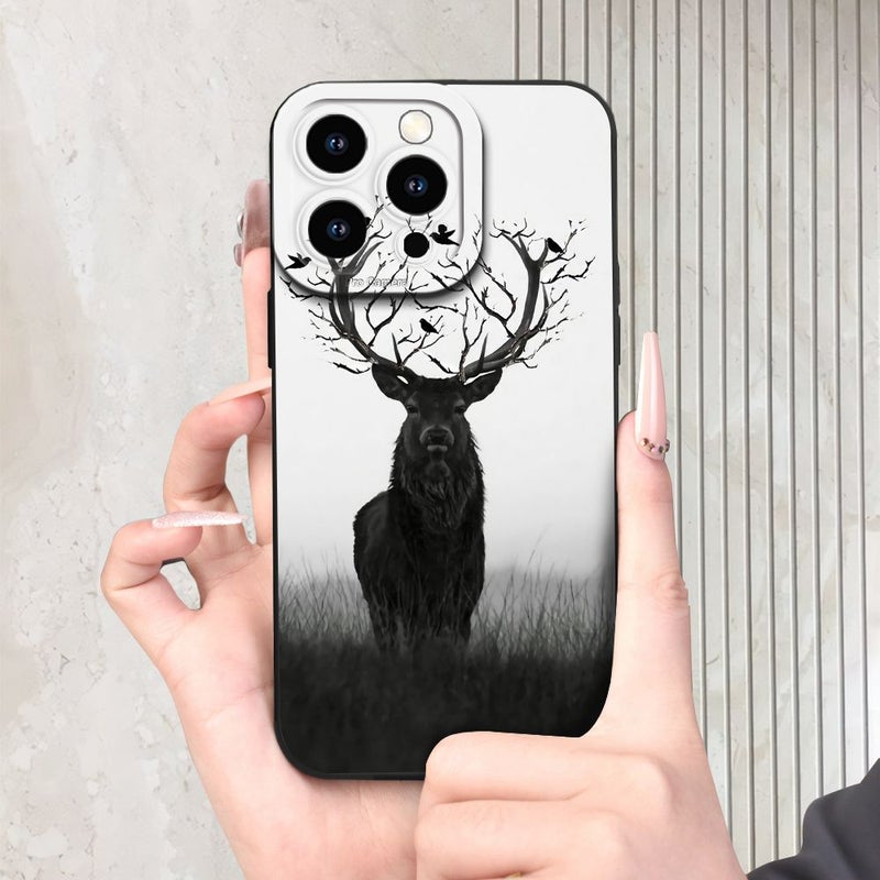 Black Fantasy Forest Deer Abstract Art Phone Case for iPhone 17 Pro Max Shockproof Matte Anti Slip - Image 1