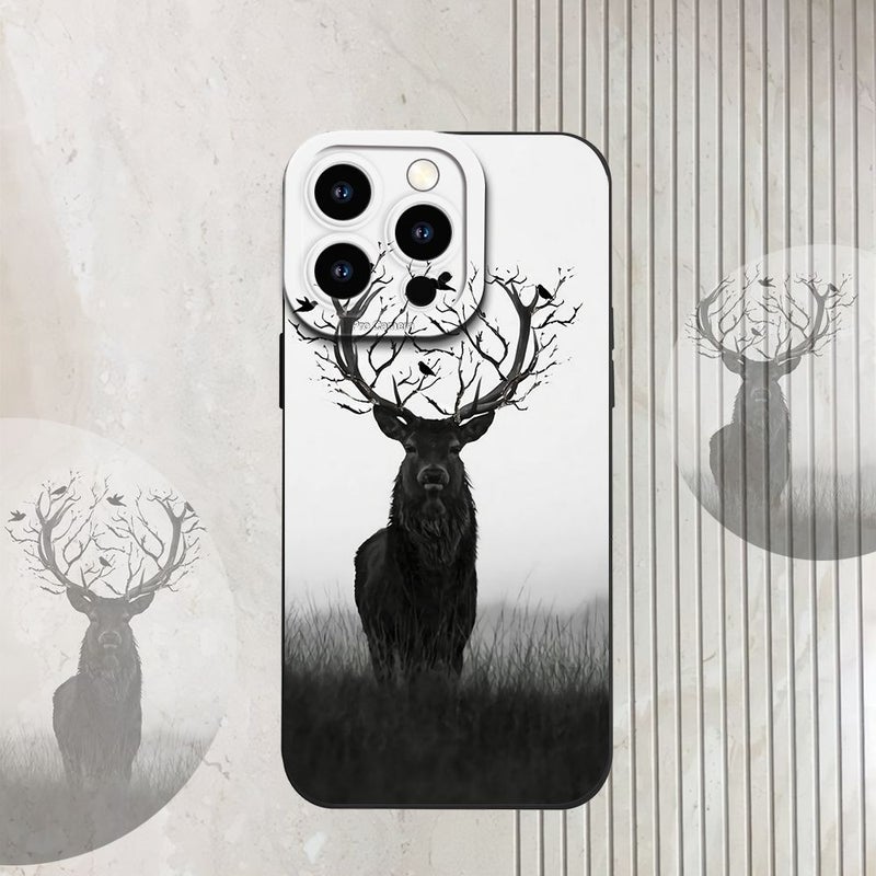 Black Fantasy Forest Deer Abstract Art Phone Case for iPhone 17 Pro Max Shockproof Matte Anti Slip - Image 3