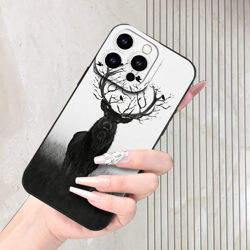Black Fantasy Forest Deer Abstract Art Phone Case for iPhone 17 Pro Max Shockproof Matte Anti Slip - Image 2