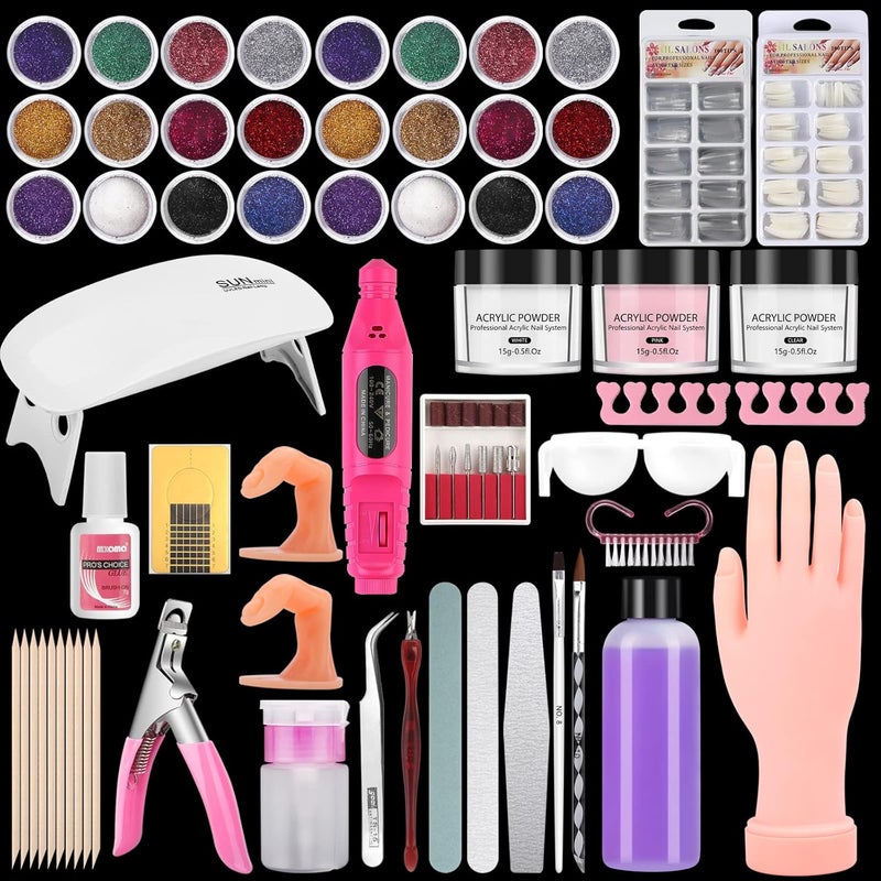 Deciniee Practice Hand for Acrylic Nails Kit, Fake Hand for Nail Practice Mannequin Hand, Nail Training Finger Kit Set Professional Acrylic with Everything, Nail Starter Kit for Beginners with Drill UV Light