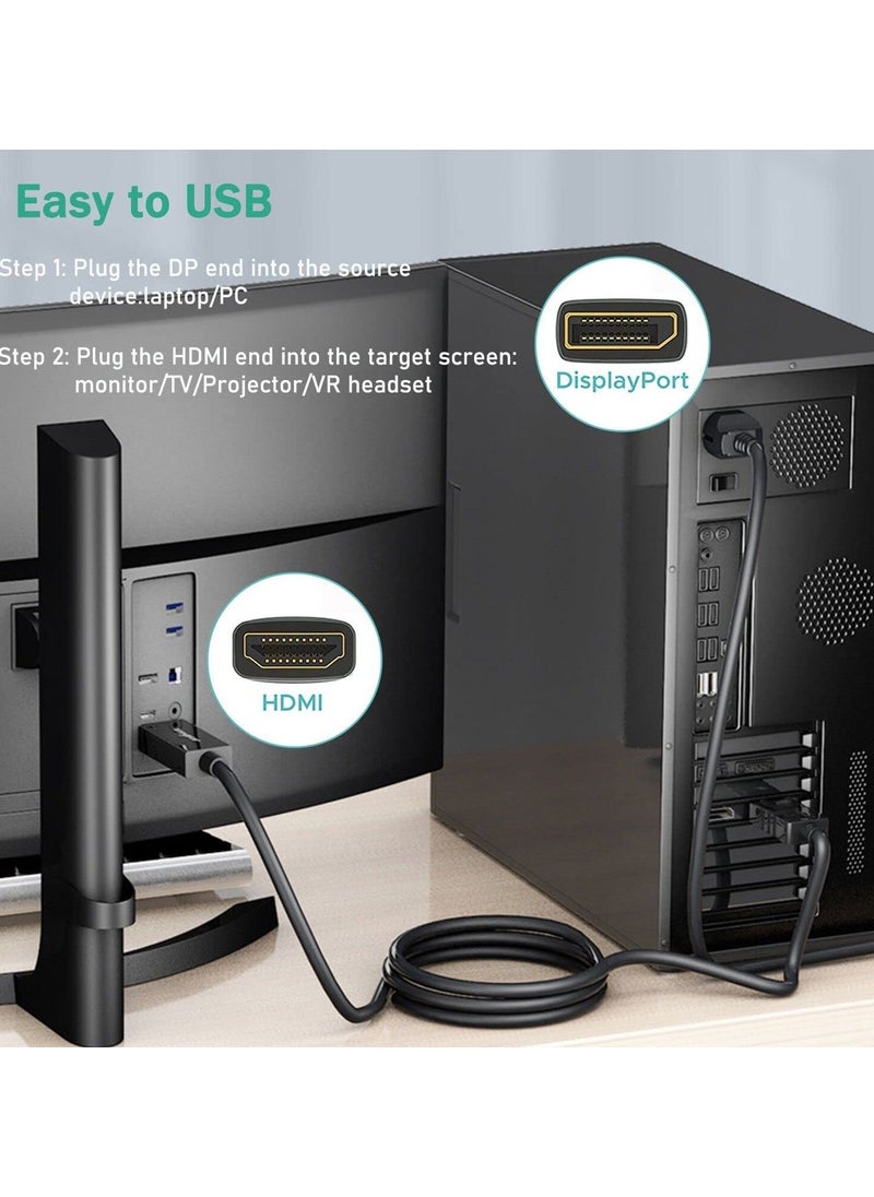 كابل DisplayPort إلى HDMI بطول 6 أقدام (1.8 متر) محول كابل 4K DP إلى HDMI، كابل DP 1.2 إلى HDMI 1.4 باتجاه واحد، متوافق مع الكمبيوتر والتلفاز والشاشات وجهاز العرض واللابتوبات من ديل وHP وغيرها - Image 5
