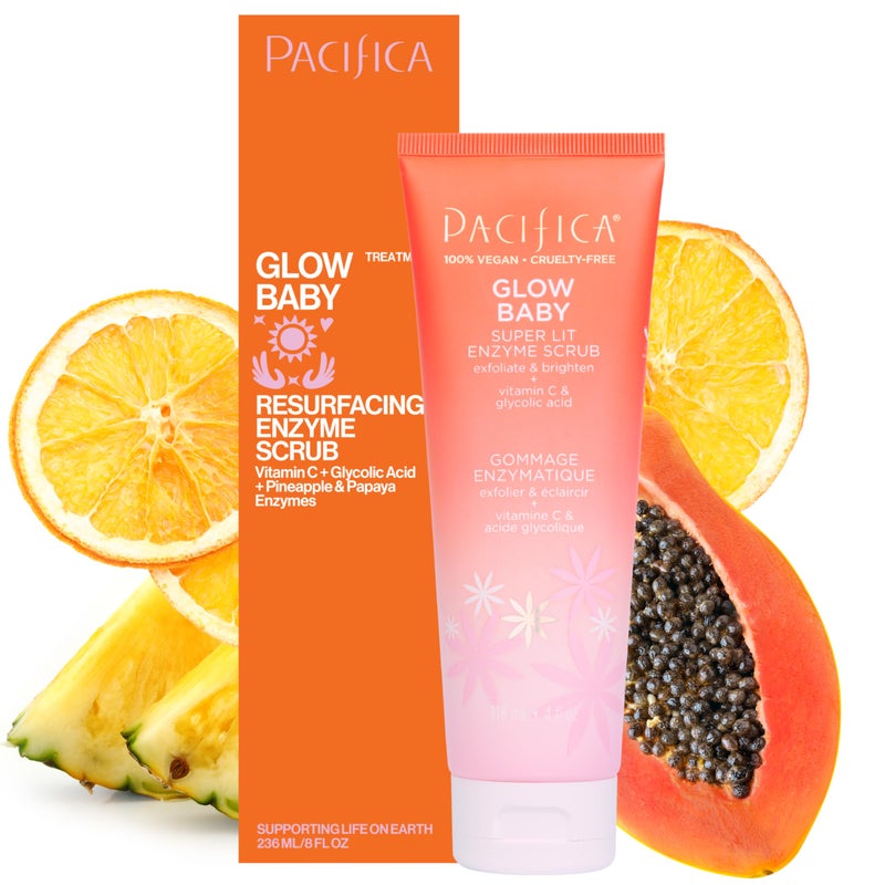 Pacifica Glow Baby Exfoliating Face Scrub, Brightening Enzyme Facial Cleanser w/ Vitamin C & Glycolic Acid for Radiant Smooth Skin, Unclogs Pores & Removes Dead Skin, Microbead-Free Vegan (4 fl oz) - Image 1