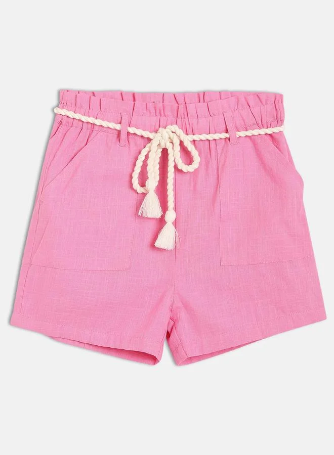 MINIKLUB Girls Cotton Plain Shorts with Rope Belt