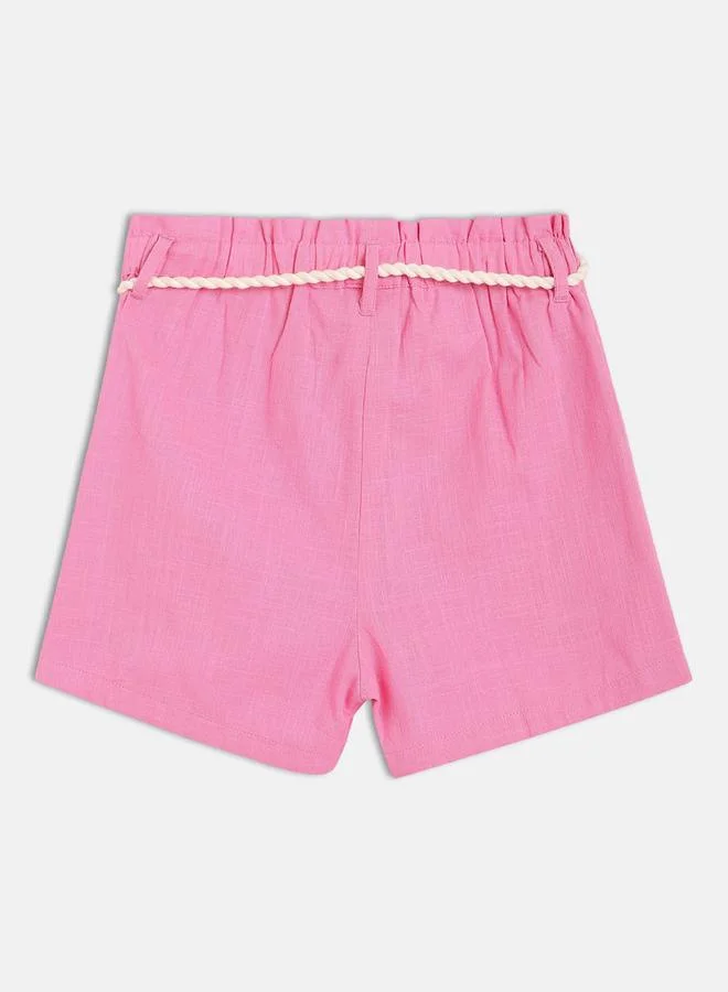 MINIKLUB Girls Cotton Plain Shorts with Rope Belt