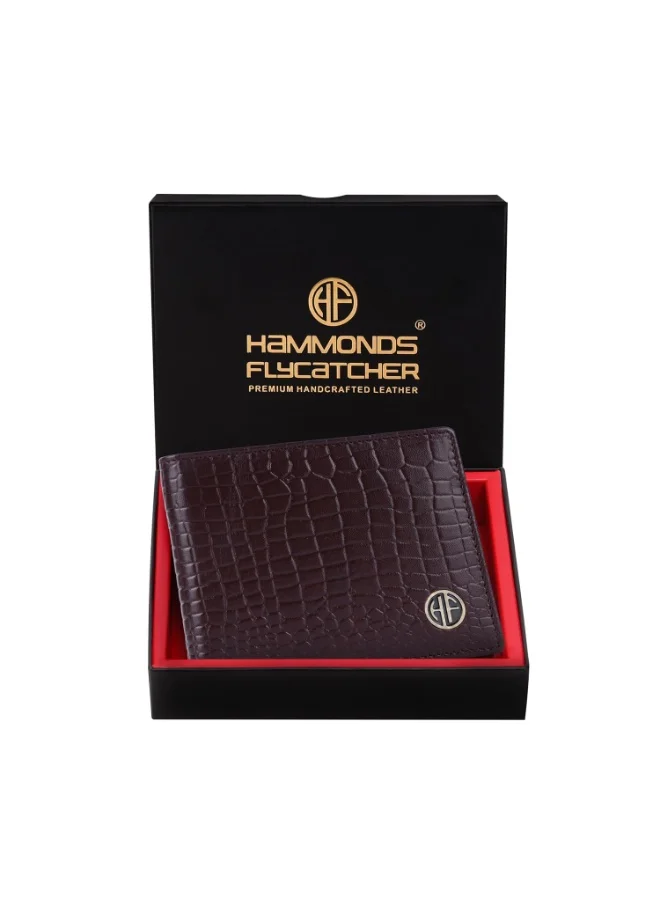 HAMMONDS FLYCATCHER RFID Protected Bi-Fold Wallet for Men Leather Original, Mens Wallet, Leather Wallets for Men, Classic Purse with 4 Card Slots, Coin Pocket, Gift for Mens - Croc Brown