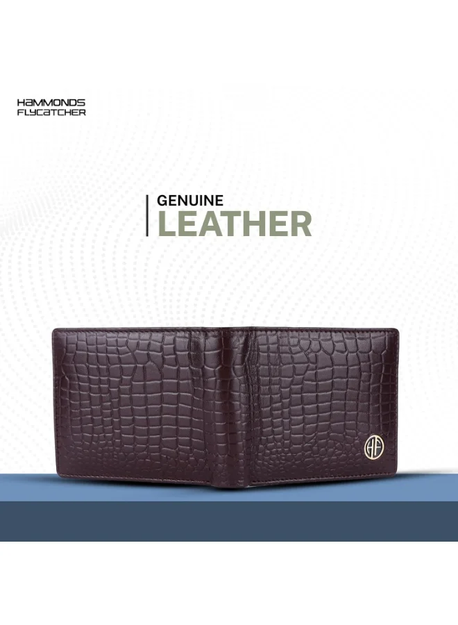 HAMMONDS FLYCATCHER RFID Protected Bi-Fold Wallet for Men Leather Original, Mens Wallet, Leather Wallets for Men, Classic Purse with 4 Card Slots, Coin Pocket, Gift for Mens - Croc Brown