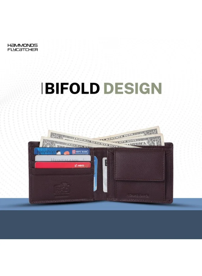 Hammonds Flycatcher  RFID Protected Bi-Fold Wallet for Men Leather Original, Mens Wallet, Leather Wallets for Men, Classic Purse with 4 Card Slots, Coin Pocket, Gift for Mens - Croc Brown  | Best Price UAE