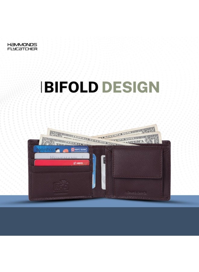  هاموندز فلاي كاتشر محفظة ثنائية الطي محمية بتقنية تحديد الهوية بموجات الراديو للرجال، مصنوعة من الجلد الأصلي، محفظة رجالية، محافظ جلدية للرجال، محفظة كلاسيكية بأربع فتحات للبطاقات، جيب للعملات المعدنية، هدية للرجال - بني من جلد التمساح - Image 4