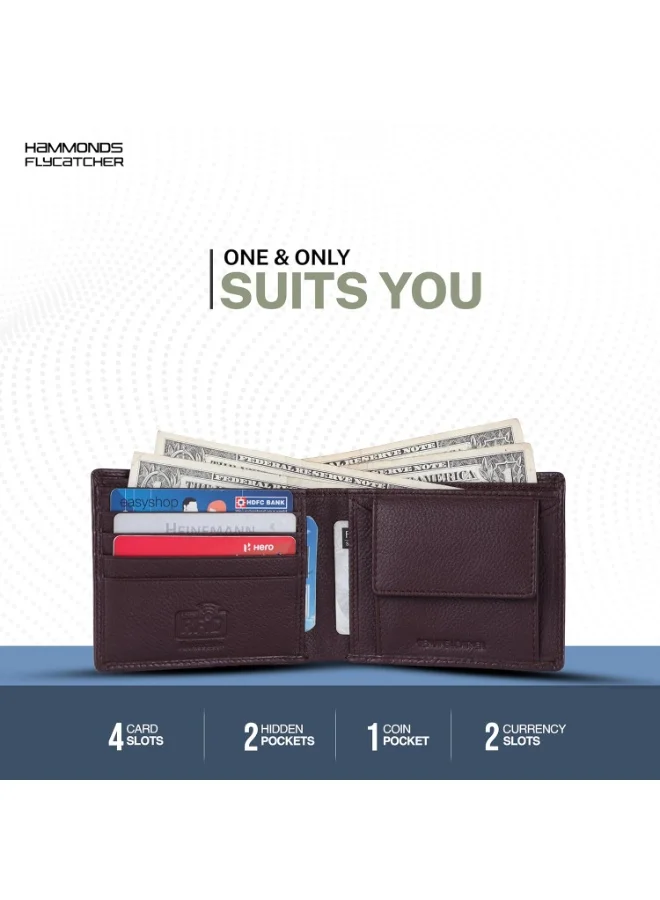 Hammonds Flycatcher  RFID Protected Bi-Fold Wallet for Men Leather Original, Mens Wallet, Leather Wallets for Men, Classic Purse with 4 Card Slots, Coin Pocket, Gift for Mens - Croc Brown  | Best Price UAE