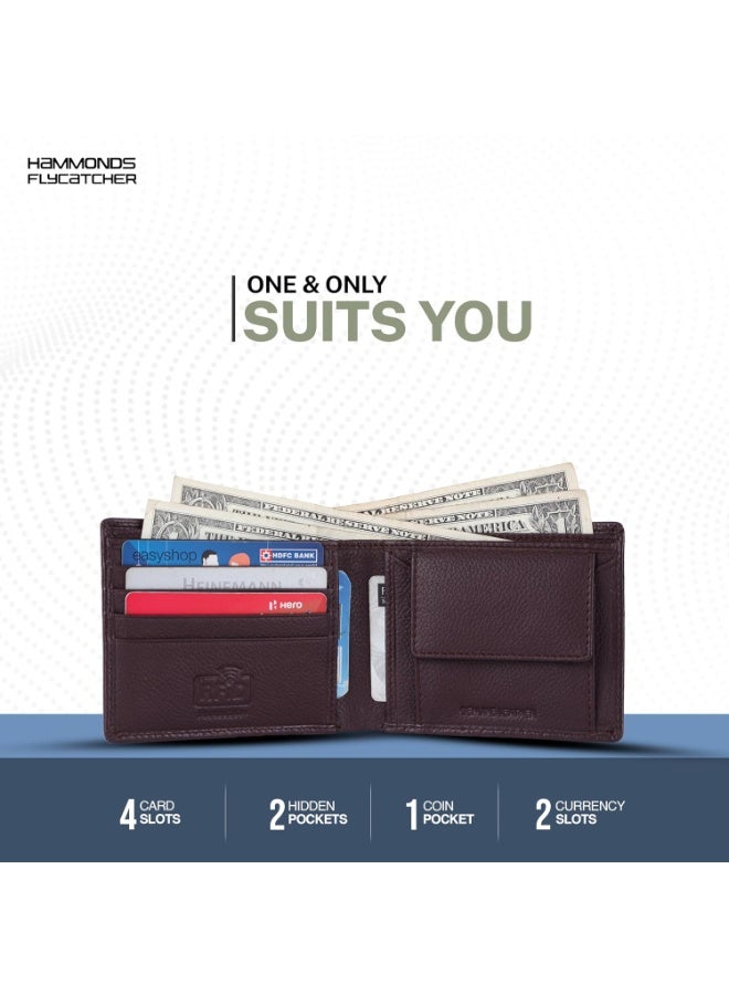  هاموندز فلاي كاتشر محفظة ثنائية الطي محمية بتقنية تحديد الهوية بموجات الراديو للرجال، مصنوعة من الجلد الأصلي، محفظة رجالية، محافظ جلدية للرجال، محفظة كلاسيكية بأربع فتحات للبطاقات، جيب للعملات المعدنية، هدية للرجال - بني من جلد التمساح - Image 5