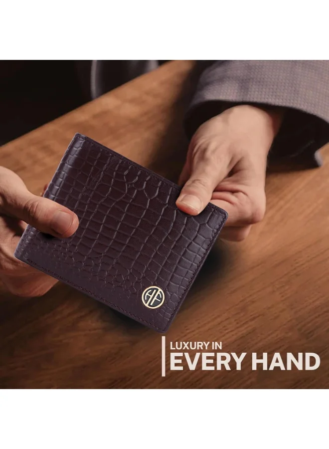 Hammonds Flycatcher  RFID Protected Bi-Fold Wallet for Men Leather Original, Mens Wallet, Leather Wallets for Men, Classic Purse with 4 Card Slots, Coin Pocket, Gift for Mens - Croc Brown  | Best Price UAE