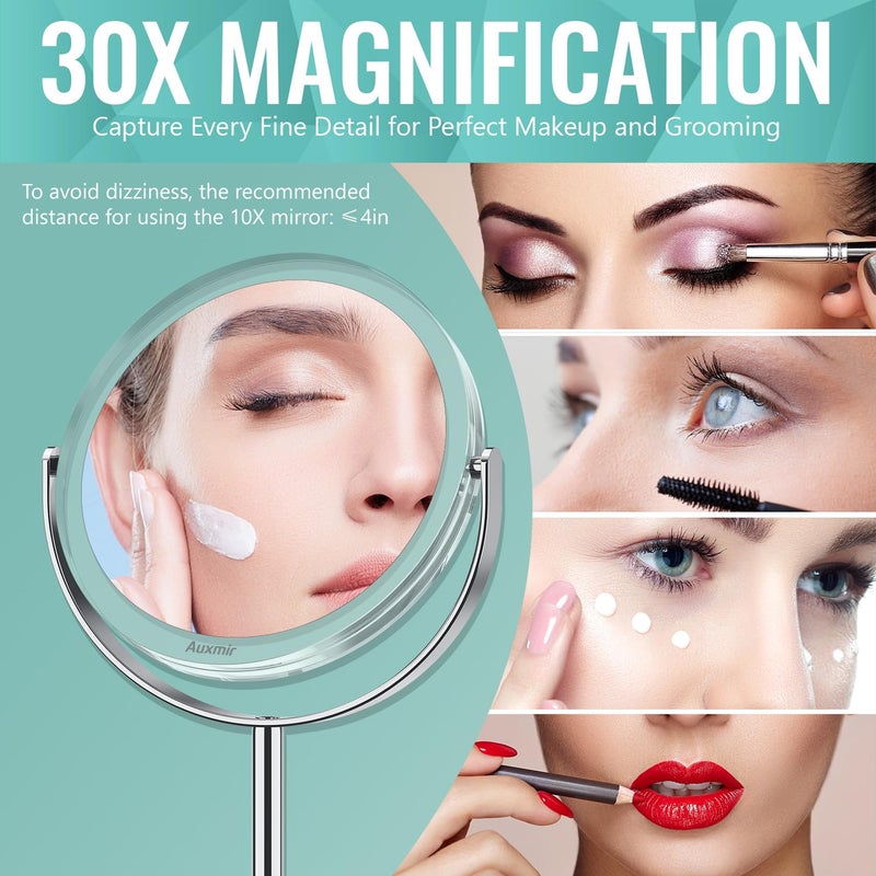 Auxmir 1X/ 30X Magnifying Mirror  Makeup Mirror With Tweezer  Double Sided Round Vanity Tabletop Mirror  360 Rotation Portable For Dressing Table Desk Bathroom Bedroom Travel  Clear - Image 4