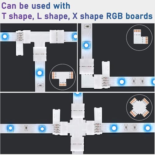 ENQIMAOYI Led Strip connectors for Strip Light 4pin 8mm Solderless Connectors Adapter T, L and X Shape PCB Board for RGB 2835 3528 LED Light(45PCS) - Image 4