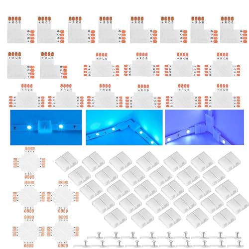 ENQIMAOYI Led Strip connectors for Strip Light 4pin 8mm Solderless Connectors Adapter T, L and X Shape PCB Board for RGB 2835 3528 LED Light(45PCS) - Image 1